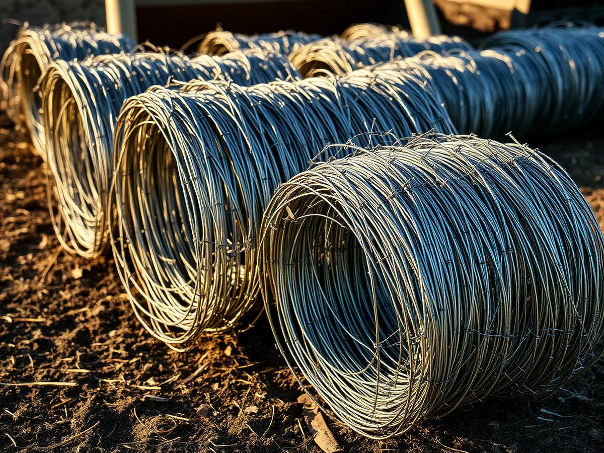Coils of barbed wire on the ground in a yard